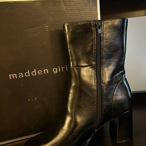 Madden Girl Black Leather Ankle Boots